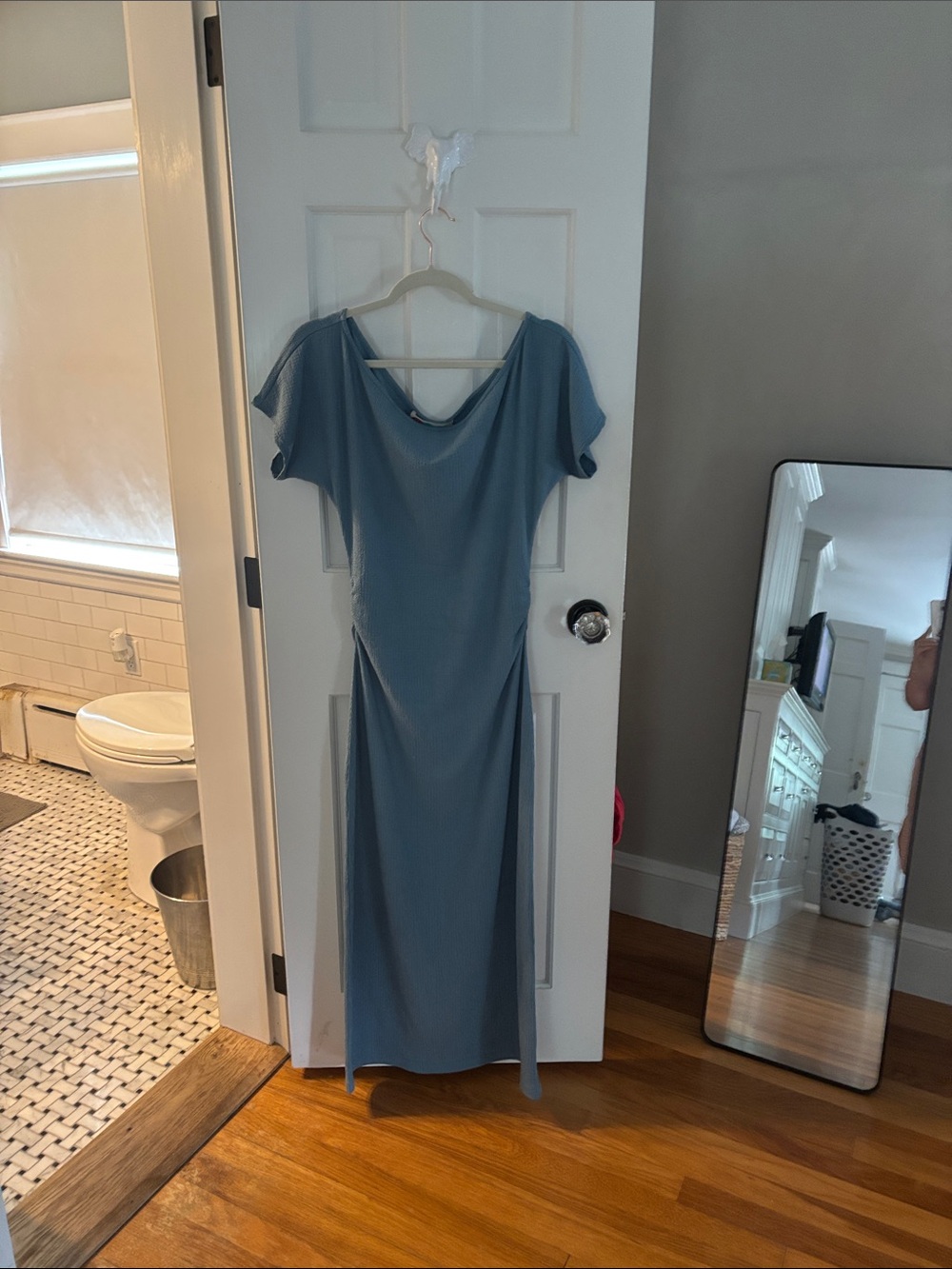 Free People Dusty Blue Maxi Dress with Short Sleeves